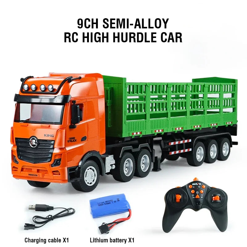 HUINA 1:18 RC Truck Wood Transporter Light Sound 9CH Alloy Remote Control Body Can Be Separated Engineer Vehicle Christmas Gifts