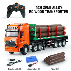 HUINA 1:18 RC Truck Wood Transporter Light Sound 9CH Alloy Remote Control Body Can Be Separated Engineer Vehicle Christmas Gifts