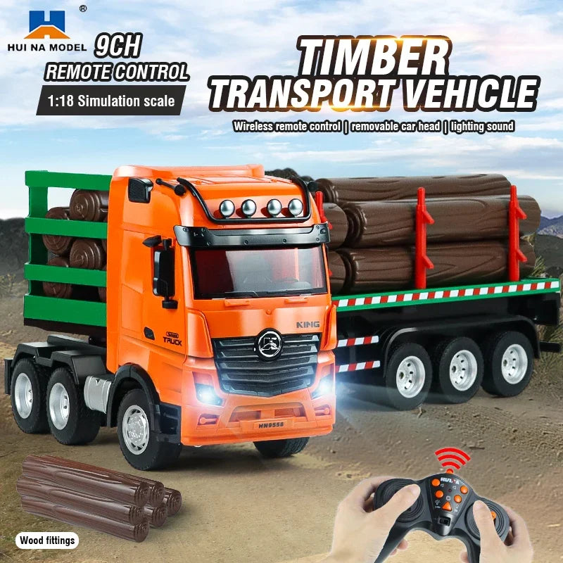 HUINA 1:18 RC Truck Wood Transporter Light Sound 9CH Alloy Remote Control Body Can Be Separated Engineer Vehicle Christmas Gifts