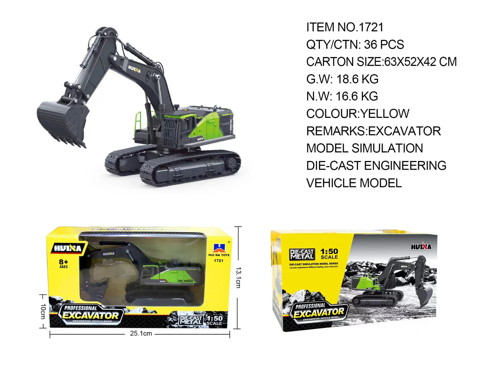 No240 HUINA TOYS 1/50 DRILL EXCAVATOR 注文 ong-li-huina-1710-1-50
